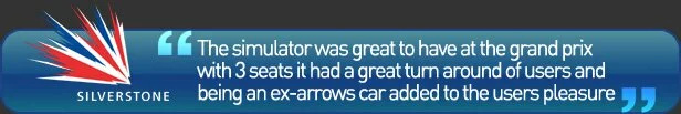 The simulator was great to have at the grand prix with 3 seats it had a great turn around of users and being an ex-arrows car added to the users pleasure The simulator was great to have at the grand prix with 3 seats it had a great turn around of users and being an ex-arrows car added to the users pleasure